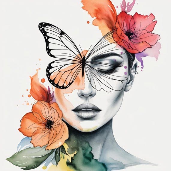 15 Whimsical Butterfly Women Clipart — watercolor clipart transparent PNG instant download