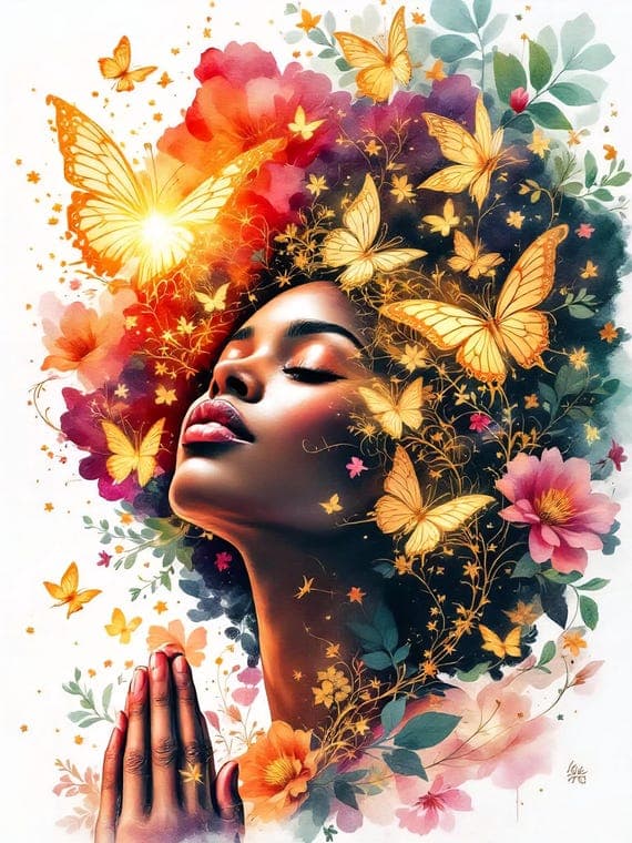 20 Watercolor Black Woman Praying Clipart: African American Art (Digital Download PNG JPG Bundle)