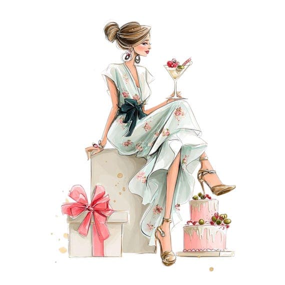 20 Fashion Birthday Girl Clipart PNG — watercolor clipart transparent PNG instant download