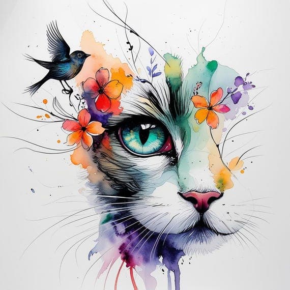 30 Whimsical Cat Clipart PNG — watercolor clipart transparent PNG instant download