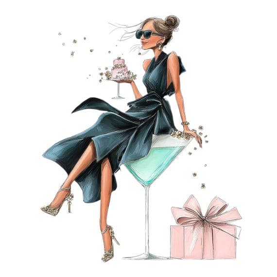 20 Parisian Cocktail Birthday Girl Clipart PNG — watercolor clipart transparent PNG instant download