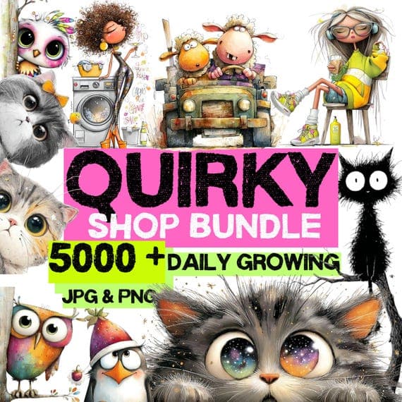 5000+ Quirky Clipart Shop Bundle (JPG PNG) : Daily Growing Artistic Pack for Crafters