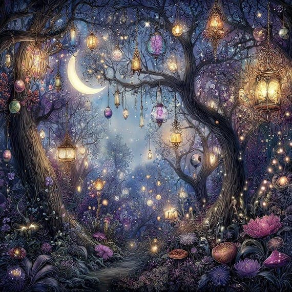 16 Magical Purple Forest Clipart JPG – Enchanted Trees, Mystical Woods — watercolor clipart transparent PNG instant download
